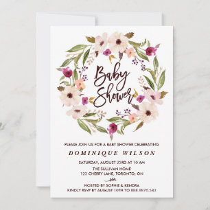 Whimsical Bohemian Floral Wreath Baby Shower Invitation