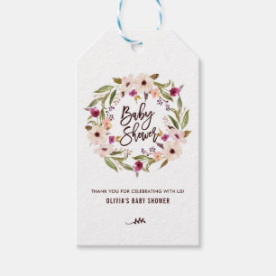Whimsical Bohemian Floral Wreath Baby Shower Tag