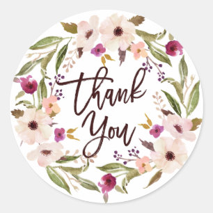 Whimsical Bohemian Floral Wreath Thank You Classic Round Sticker
