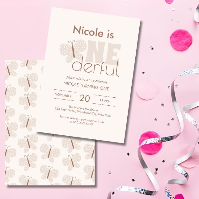 Whimsical Boho Baby Butterfly Retro 1st Birthday Invitation (Creator Uploaded)