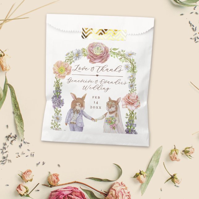 Whimsical Boho Bunny Rabbit Love Floral Wedding  Favour Bags (Illustrated bunny rabbit themed favor bags)