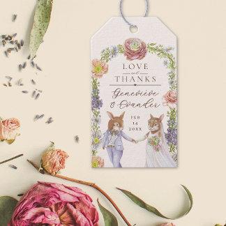 Whimsical Boho Bunny Rabbit Love Floral Wedding  Gift Tags