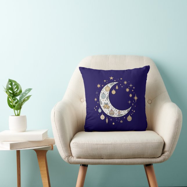 Whimsical Boho Celestial Christmas Moon & Stars  Cushion (Chair)