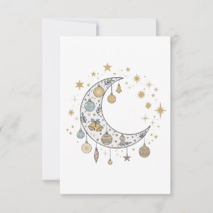Whimsical Boho Celestial Christmas Moon & Stars Thank You Card