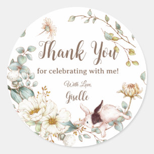 Whimsical Boho Chic Bunny Rabbit Botanical Floral Classic Round Sticker