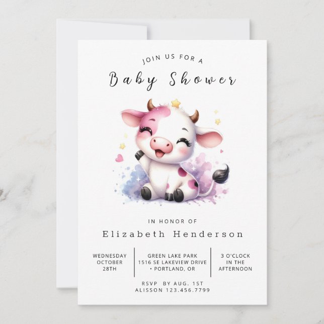 Whimsical Boho Chic Cow Baby Shower Invitation (Front)
