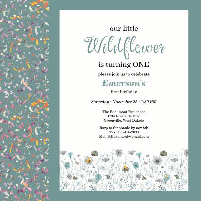 Whimsical Boho Color Wildflower 1st Birthday Party Invitation (Creator Uploaded)
