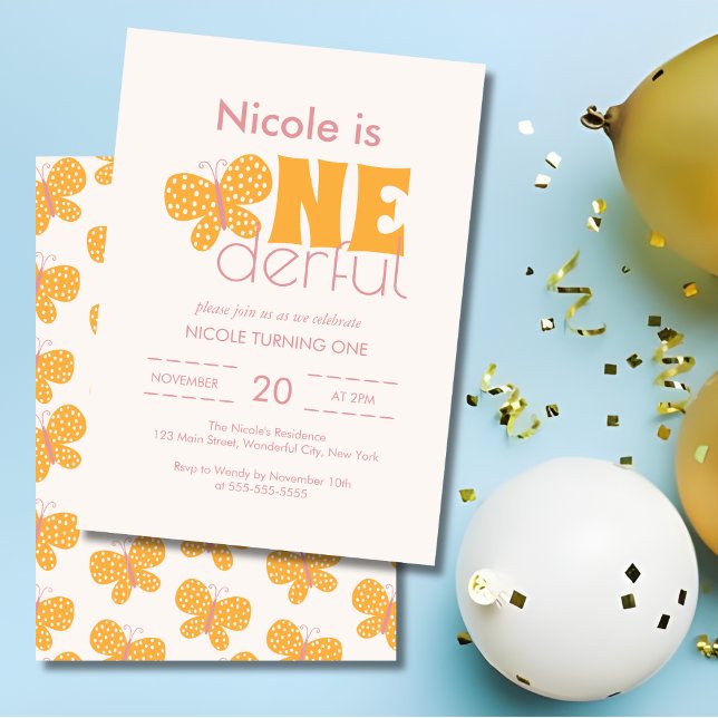 Whimsical Boho Cute Butterfly Retro 1st Birthday Invitation (Creator Uploaded)