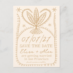 Whimsical Boho Frame Elegant SAVE THE DATE CUSTOM Invitation Postcard