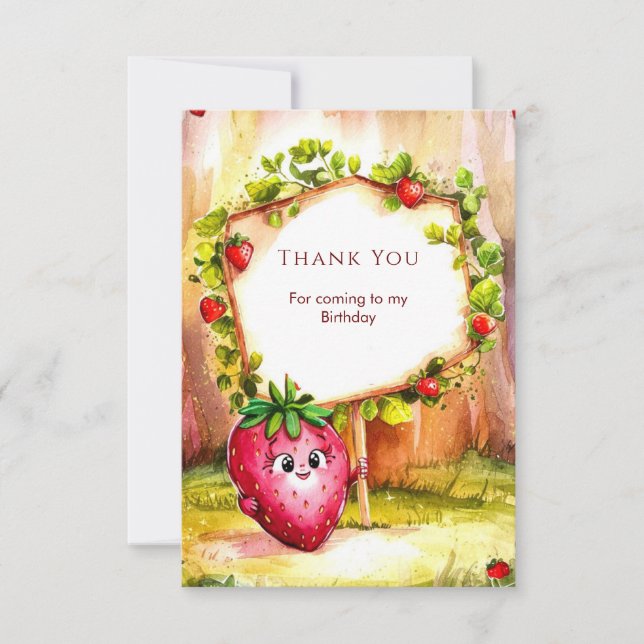 Whimsical Boho Fruit Strawberry Birthday Thank You Card (Front)