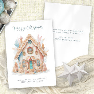 Whimsical Boho Gingerbread House Merry Christmas Holiday Card