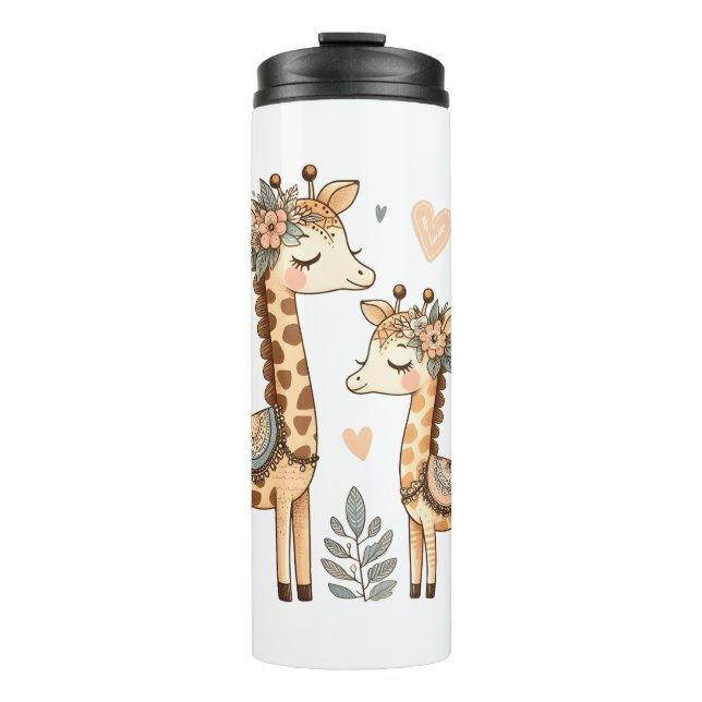 Whimsical Boho Giraffe Family Thermal Tumbler (Front)