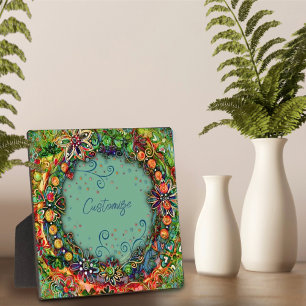 Whimsical Boho Green Fun Floral Customised Plaque