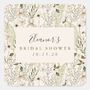 Whimsical Boho Greenery Foliage Bridal Shower Square Sticker