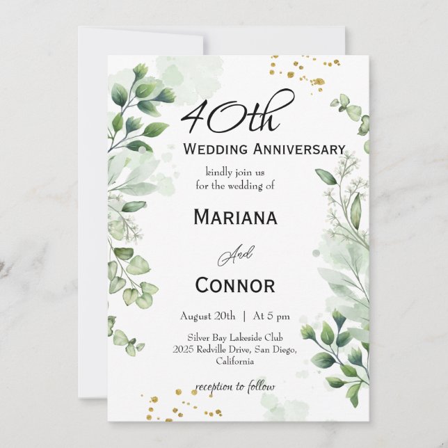 Whimsical Boho Greenery Wedding Anniversary  Invitation (Front)