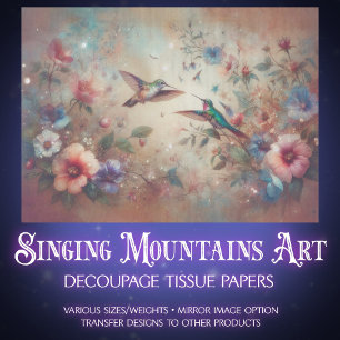 Whimsical Boho Hummingbirds & Flowers Decoupage Tissue Paper