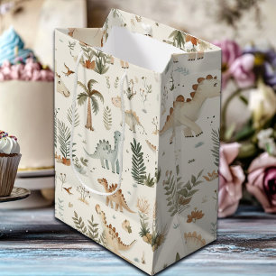 Whimsical Boho Jungle Dinosaur Pattern Medium Gift Bag