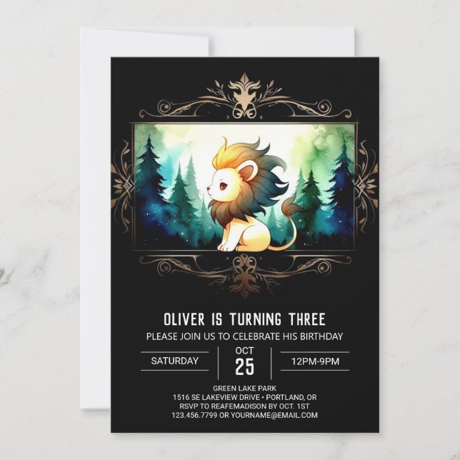 Whimsical Boho Lion Birthday Invitation (Front)