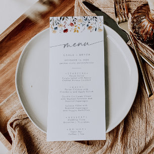 Whimsical Boho Multicolor Wildflower Wedding Menu