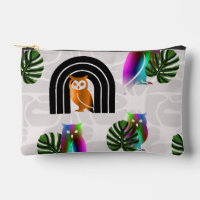 Whimsical Boho Owl & Tropical Monstera Leaf