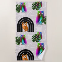 Whimsical Boho Owl & Tropical Monstera Leaf