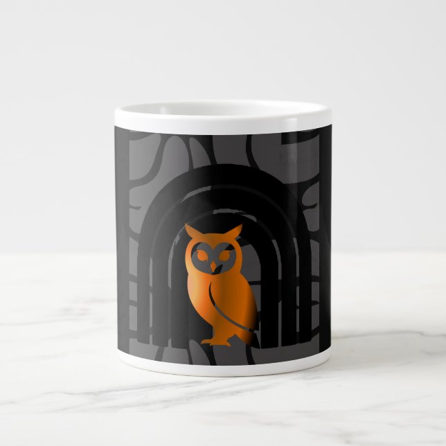 Whimsical Boho Owl & Tropical Monstera Leaf Large Coffee Mug (Front)