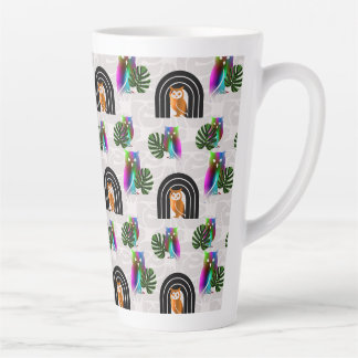 Whimsical Boho Owl & Tropical Monstera Leaf Latte Mug