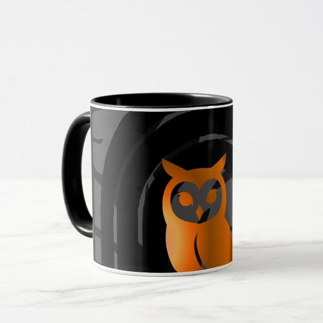 Whimsical Boho Owl & Tropical Monstera Leaf Mug (Front Left)