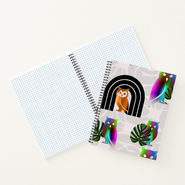 Whimsical Boho Owl & Tropical Monstera Leaf Notebook (Inside)