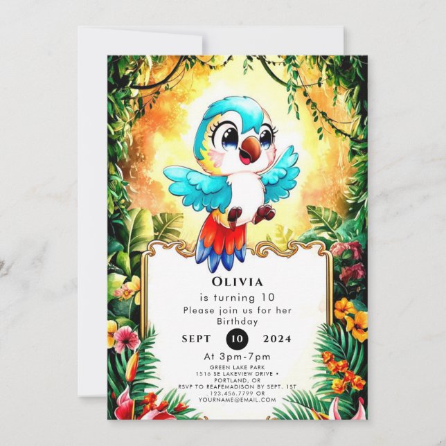 Whimsical Boho Parrot Birthday Invitation (Front)