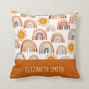 Whimsical Boho Rainbow and Sun Personalised   Cushion