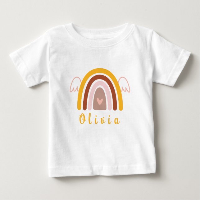 Whimsical Boho Rainbow with a Personalised Name  Baby T-Shirt (Front)