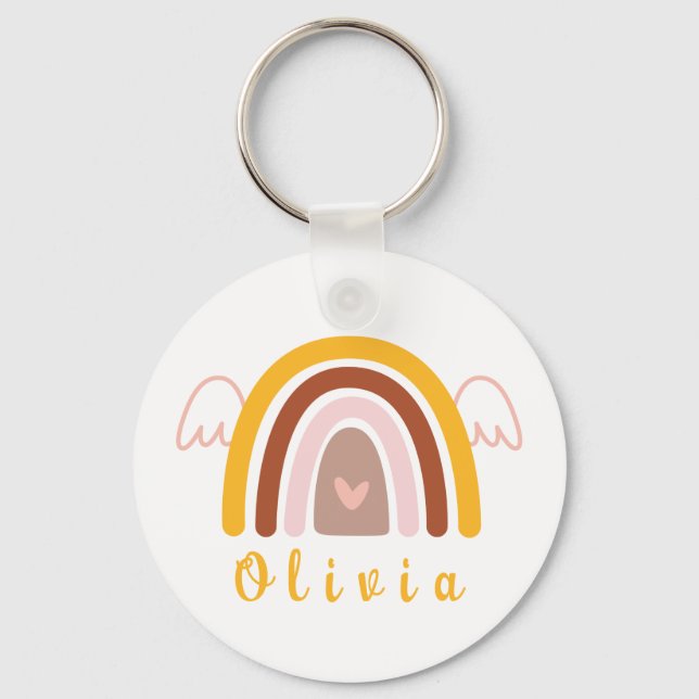 Whimsical Boho Rainbow with a Personalised Name  Key Ring (Front)