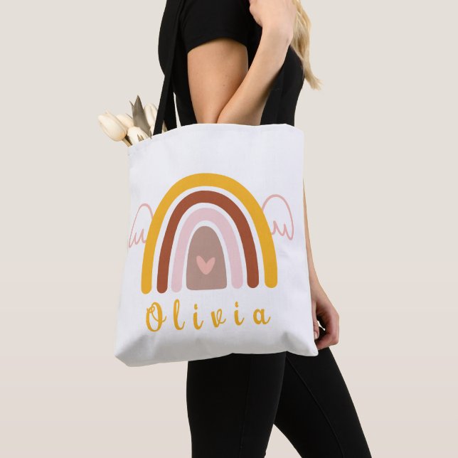 Whimsical Boho Rainbow with a Personalised Name Tote Bag (Close Up)