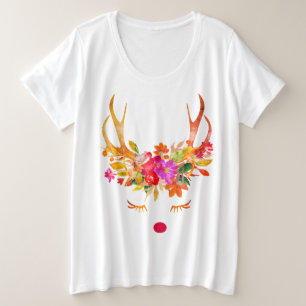 Whimsical Boho Reindeer Holiday Love Plus Size T-Shirt