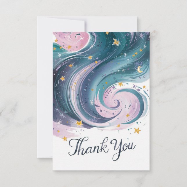 Whimsical Boho Starry Celestial Thank You Card (Front)