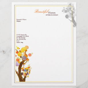 Whimsical Boho Trees Interior Design Business Letterhead Template