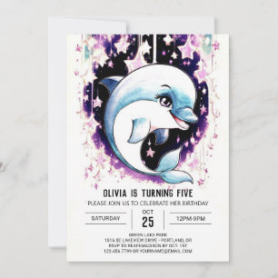 Whimsical Boho Watercolor Dolphin Birthday Invitation