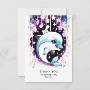 Whimsical Boho Watercolor Dolphin Birthday Thank You Card