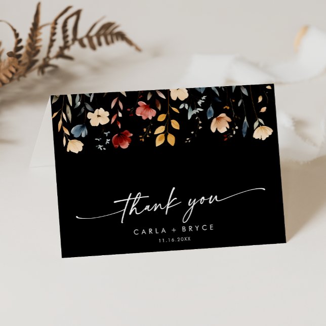 Whimsical Boho Wildflower Folded Wedding  Thank You Card (Creator Uploaded)