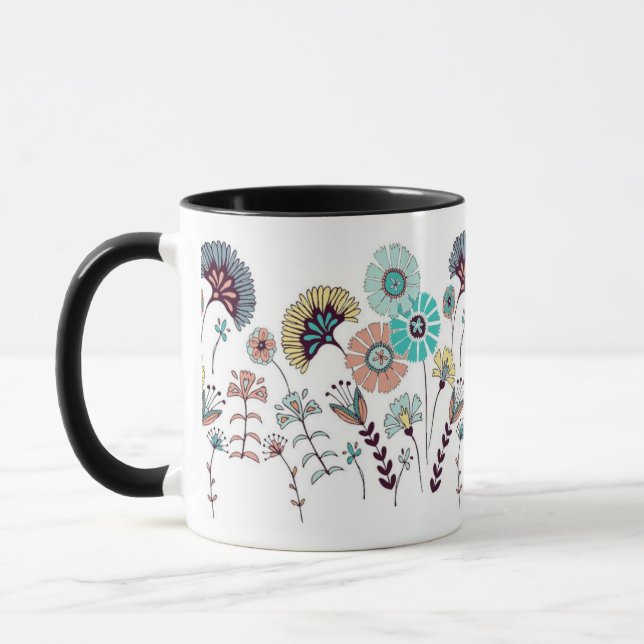 Whimsical Boho Wildflower Meadow Illustration TMug Mug (Left)