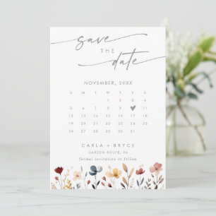 Whimsical Boho Wildflower QR Code Photo Calendar  Save The Date