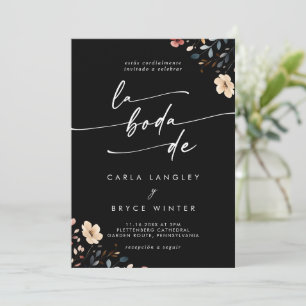 Whimsical Boho Wildflower QR Code Spanish Wedding Invitation