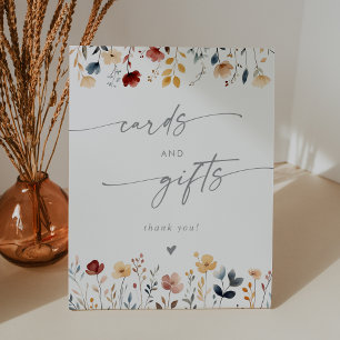 Whimsical Boho Wildflower Wedding Cards and Gifts Pedestal Sign