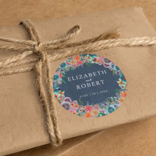 Whimsical Boho Wildflowers Watercolor Wedding Classic Round Sticker