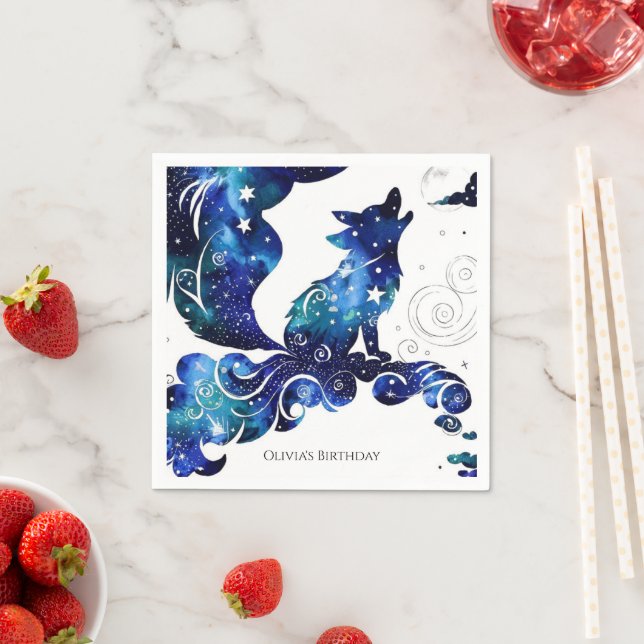 Whimsical Boho Wolf Birthday Napkin (Insitu)