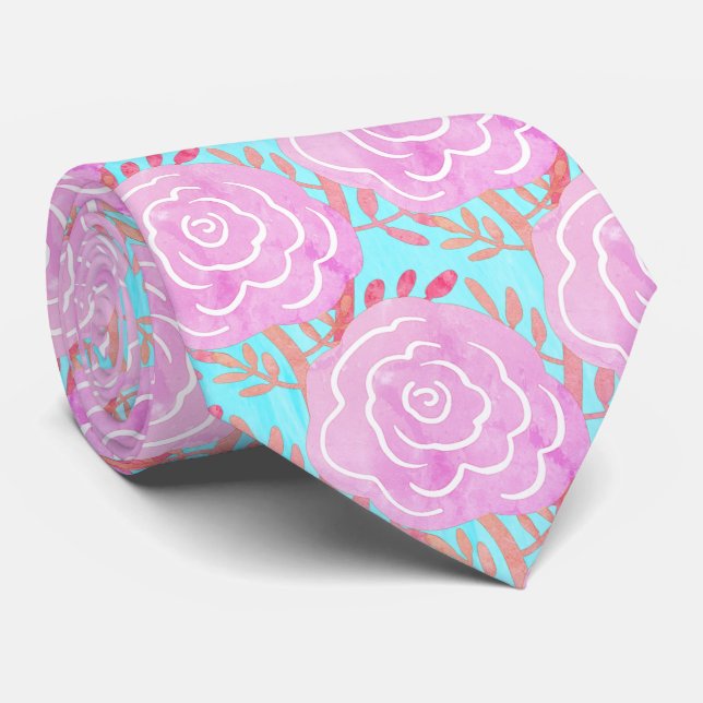 Whimsical Bold Colourful Roses Tie (Rolled)