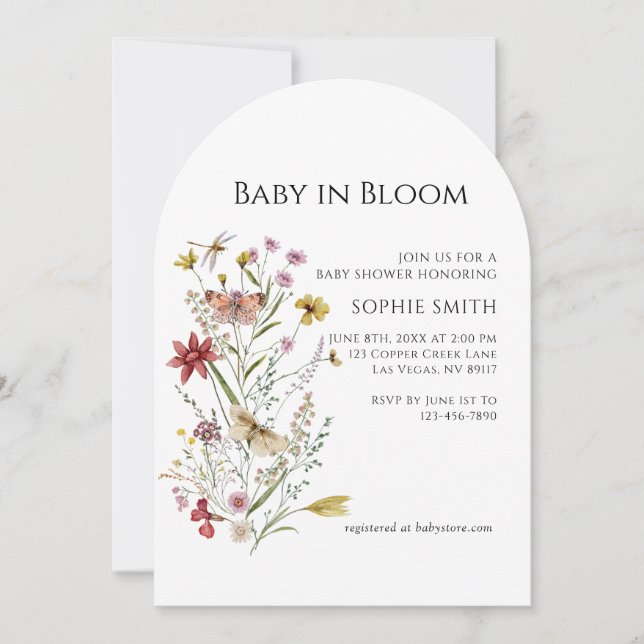 Whimsical Botanical Baby In Bloom Invitation (Front)