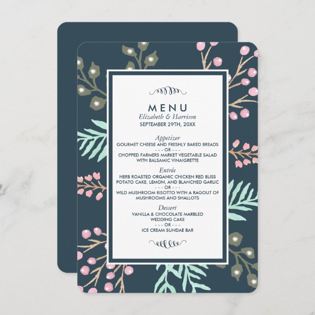 Whimsical Botanical Berry Wedding Menu (Front/Back)