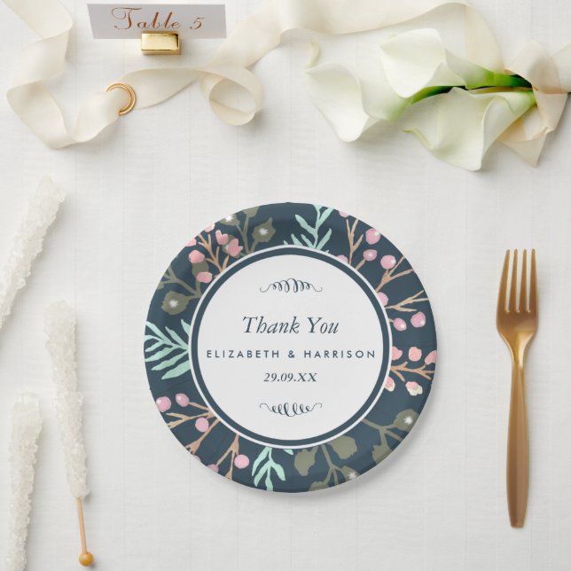 Whimsical Botanical Berry Wedding Paper Plate (Wedding)